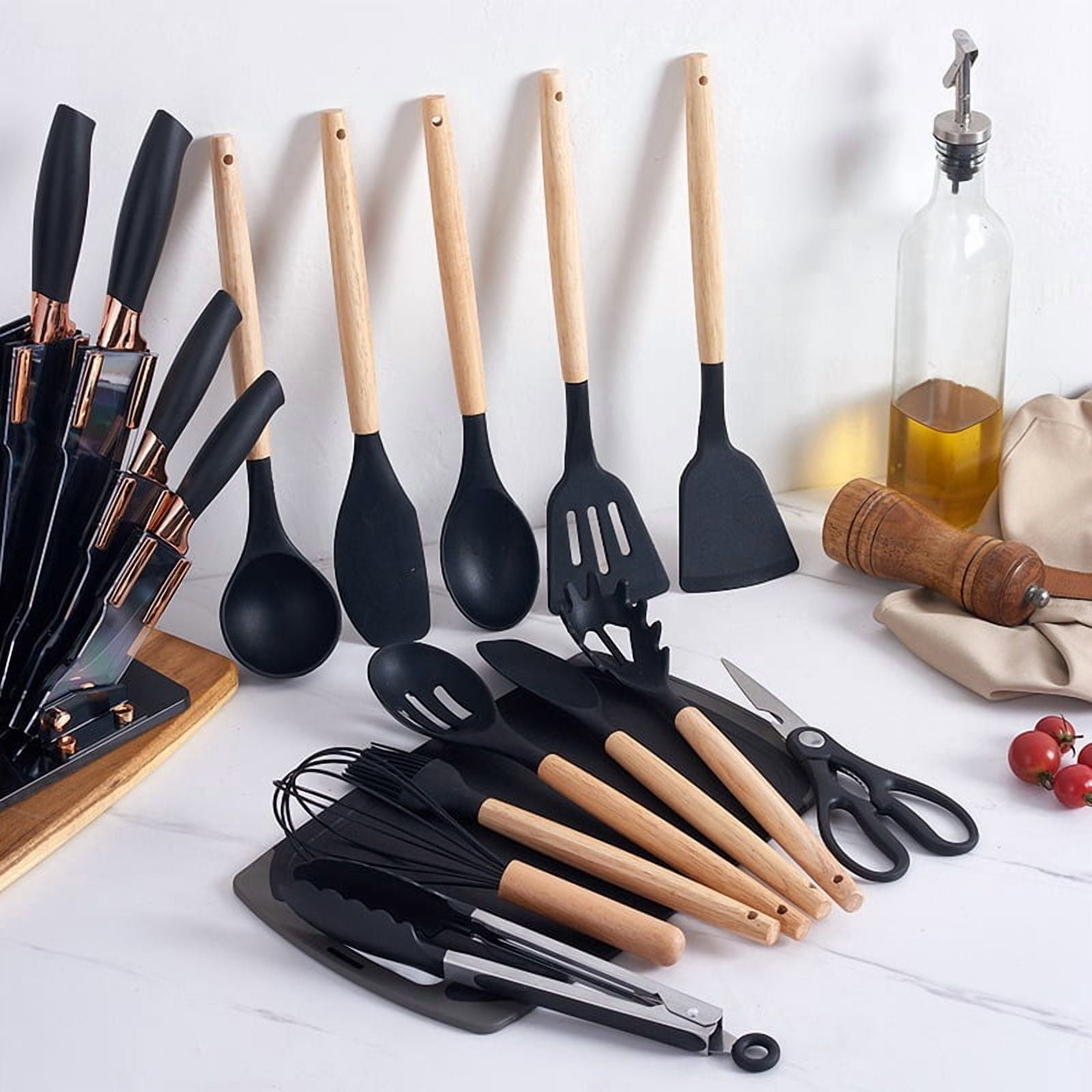 19 Pieces Silicone Kitchen Utensils Set Non Stick Cooking Spatula Spoon Knife Combo With Storage Bucket Multifunctional Kitchen Cooking Tool Kit - Image 3