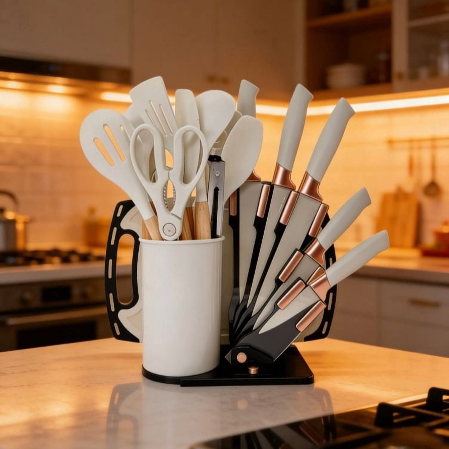 19 Pieces Silicone Kitchen Utensils Set Non Stick Cooking Spatula Spoon Knife Combo With Storage Bucket Multifunctional Kitchen Cooking Tool Kit - Image 2