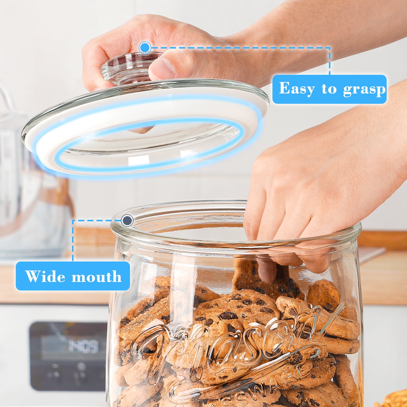 2 Pack Cookie Jar, 1 Gallon Glass Jar with Airtight Lids - Large Wide Mouth Mason Jar for Kitchen Pantry& Laundry Room, Glass Apothecary Canisters Sets for Candy, Flour, Rice, Coffee, Display - Image 3
