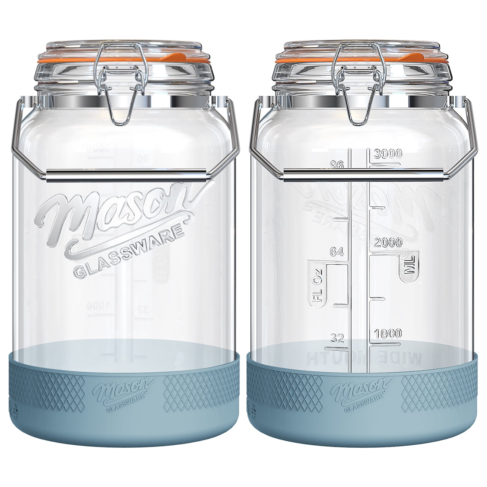 2 Packs 1 Gallon Glass Jar with Airtight Lids,Wide Mouth Mason Jars with Clip Top Lids & Stainless Steel Handle & Silicone Base,Canning Jars for Kitchen Storage