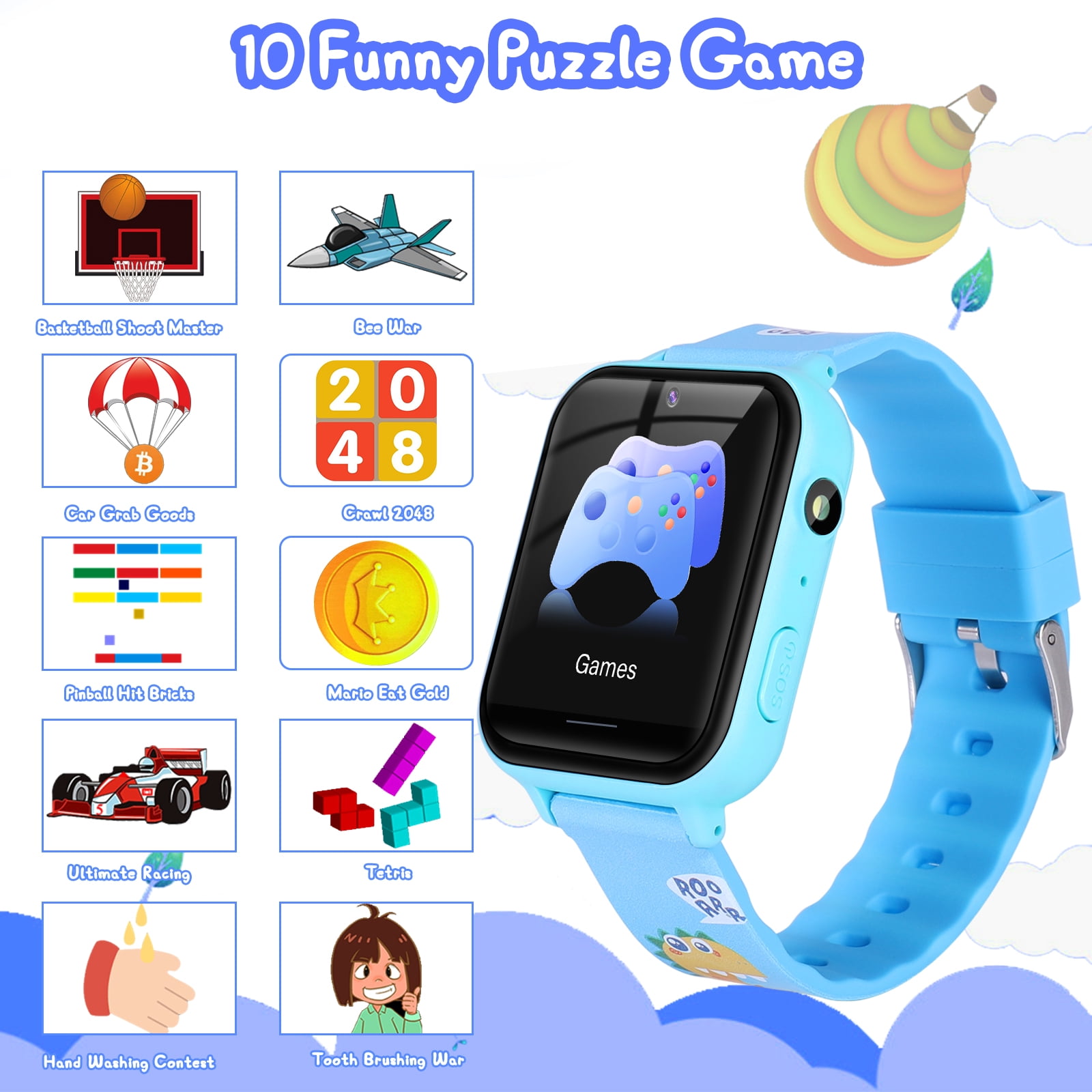 2021 New Kids Smart Watches with 10 Games Phone Call for Boys Girls, Digital Wrist Watch, Touch Screen Cellphone Camera SOS Learning Toy for Kids Gift - Image 3