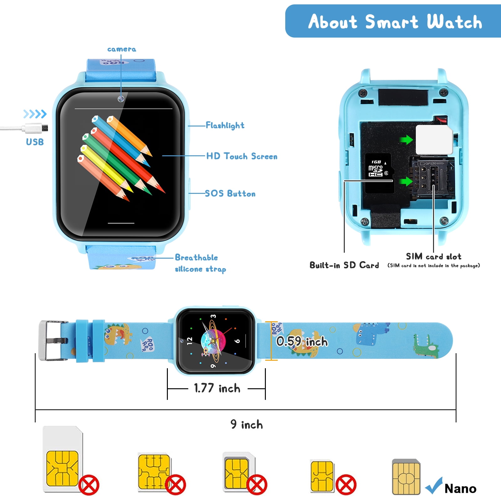 2021 New Kids Smart Watches with 10 Games Phone Call for Boys Girls, Digital Wrist Watch, Touch Screen Cellphone Camera SOS Learning Toy for Kids Gift - Image 2