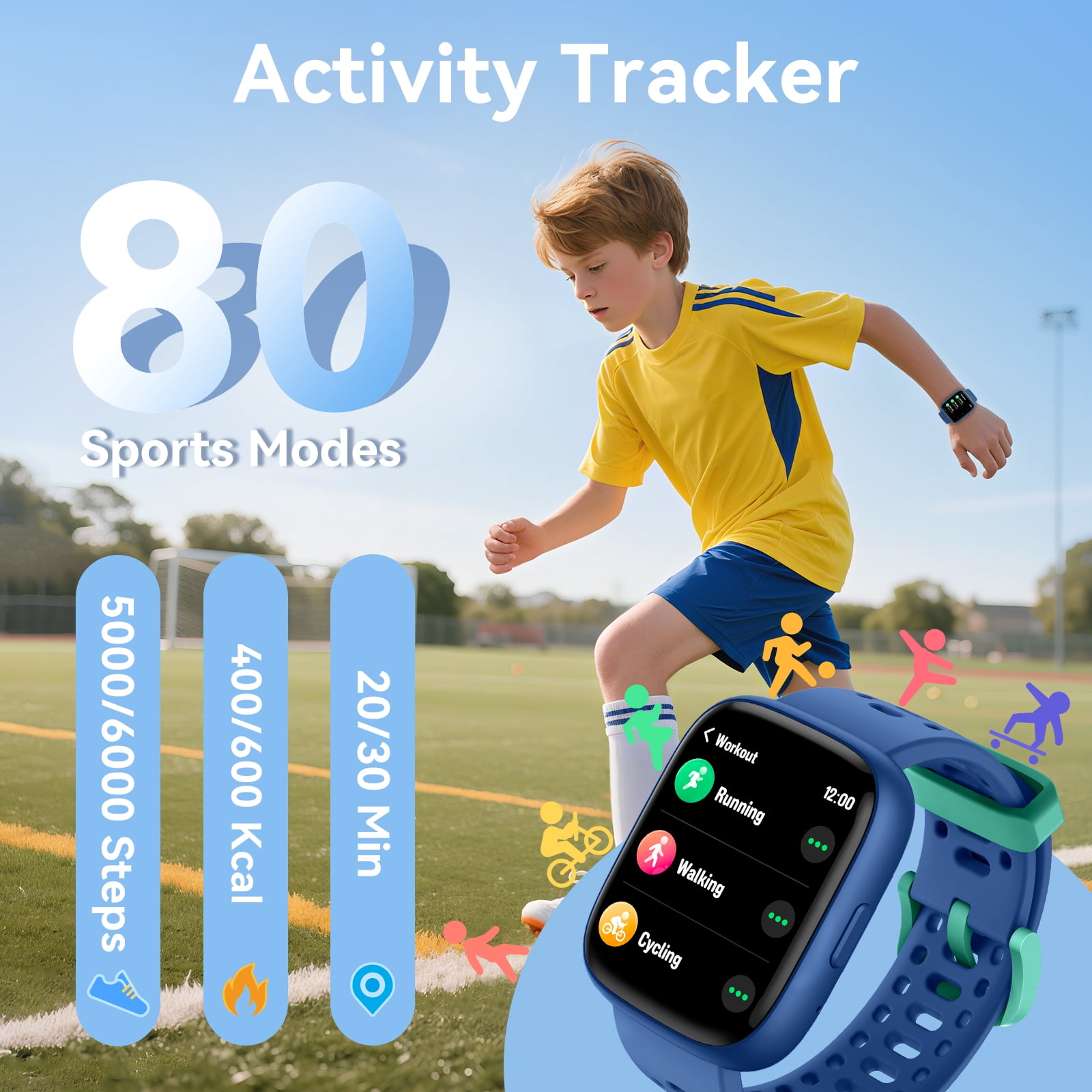 2026 Cillso Smart Watch for Kids with Find My, 1.83" HD Touch Screen, BLE5.3, IP68 Waterproof, Multiple Sports Modes, Activity Tracker Pedometer,Ideal Gift, Blue - Image 5