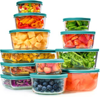 24Pcs Glass Food Storage Containers with Lids(12 Containers & 12 Lids), Stackable Airtight Meal Prep Lunch Boxes Bowls, Microwave Freezer Dishwasher Safe, Green