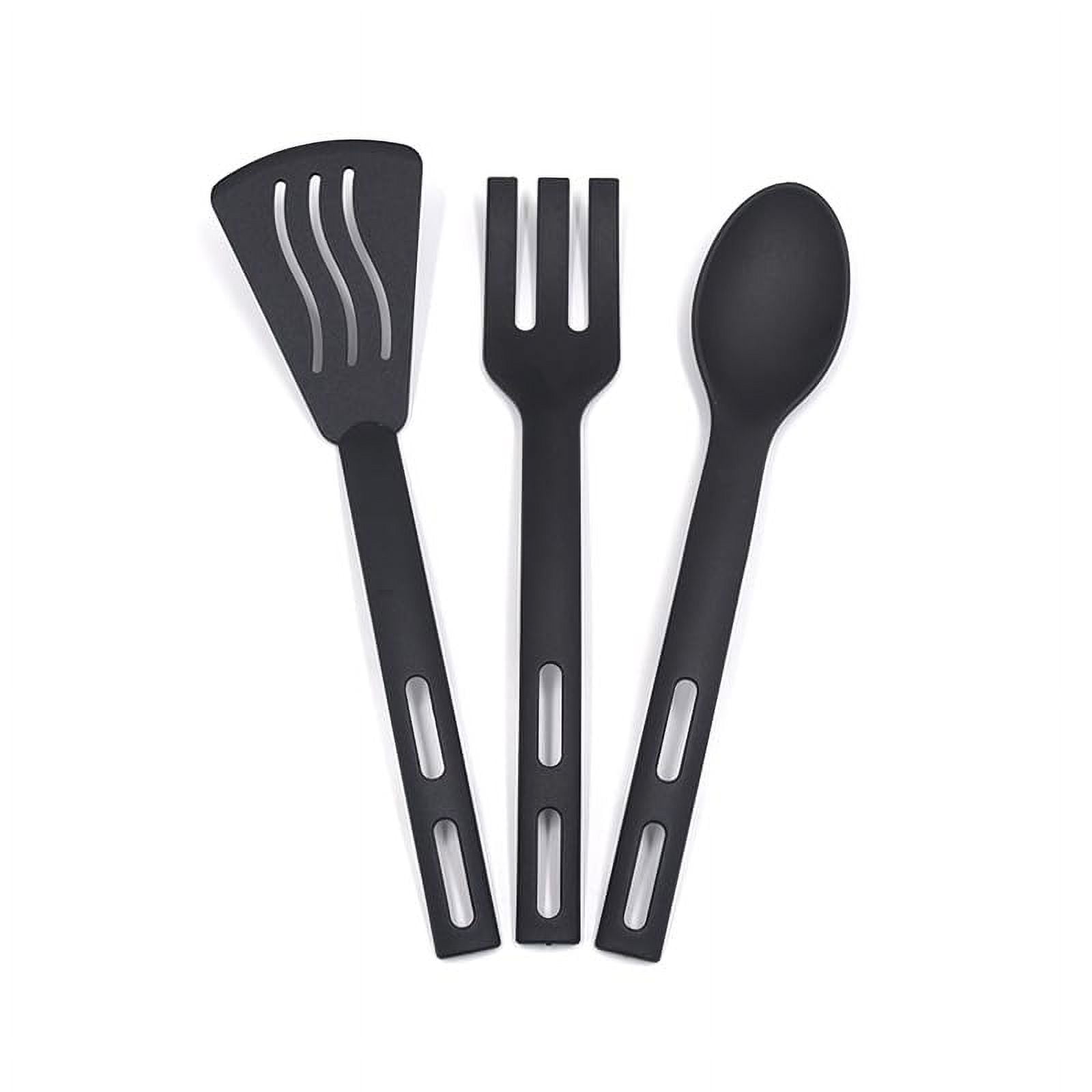 3 PCS Anti-Scratch Nylon Kitchen Utensils Set, Kitchen Cooking Tools Mini Nylon Kitchen Utensils Set Slotted Turner Solid Spoon Fork Children Dinner Tools, Black - Image 4