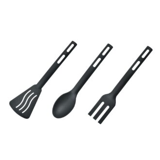 3 PCS Anti-Scratch Nylon Kitchen Utensils Set, Kitchen Cooking Tools Mini Nylon Kitchen Utensils Set Slotted Turner Solid Spoon Fork Children Dinner Tools, Black