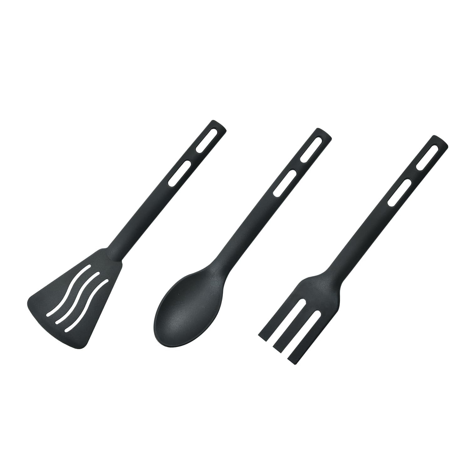 3 PCS Anti-Scratch Nylon Kitchen Utensils Set, Kitchen Cooking Tools Mini Nylon Kitchen Utensils Set Slotted Turner Solid Spoon Fork Children Dinner Tools, Black