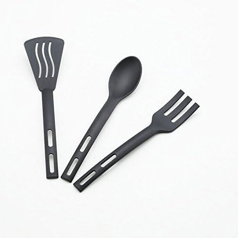 3 PCS Anti-Scratch Nylon Kitchen Utensils Set, Kitchen Cooking Tools Mini Nylon Kitchen Utensils Set Slotted Turner Solid Spoon Fork Children Dinner Tools, Black - Image 3