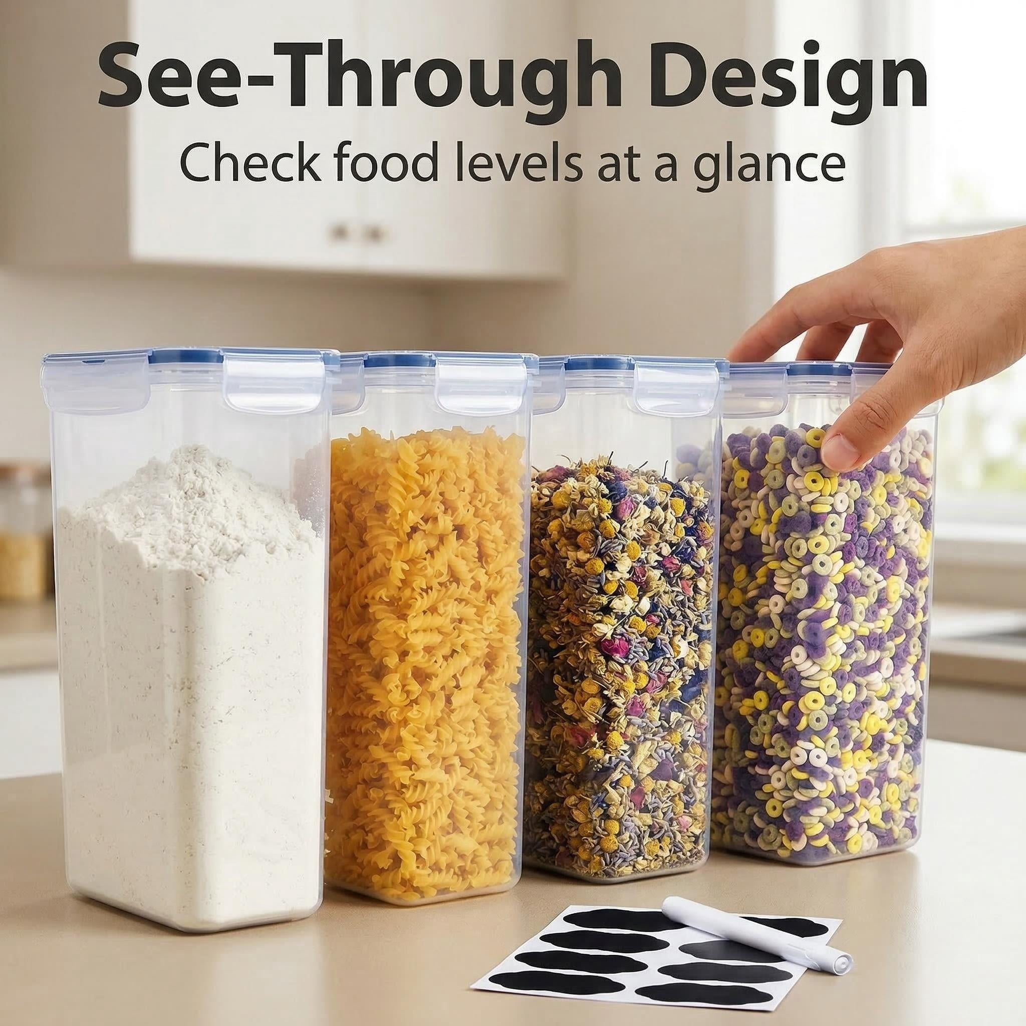4 Packs Airtight Food Storage Containers with Lids (2.8lx4),Pasta Containers for Pantry Organization and Storage, BPA Free Kitchen Canisters for Spaghetti, Flour, Noodles Come with free labels And - Image 5