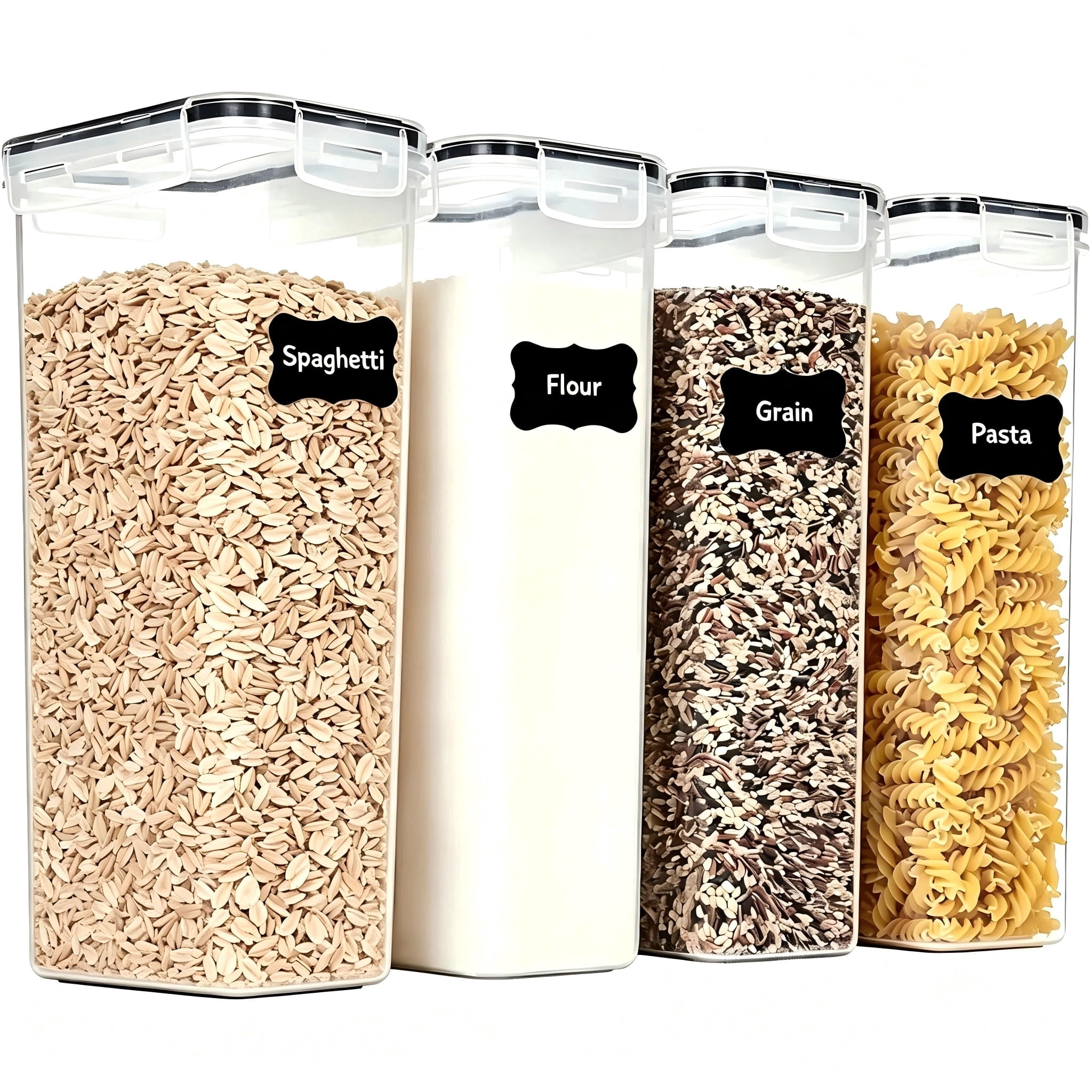 4 Packs Airtight Food Storage Containers with Lids (2.8lx4),Pasta Containers for Pantry Organization and Storage, BPA Free Kitchen Canisters for Spaghetti, Flour, Noodles Come with free labels And