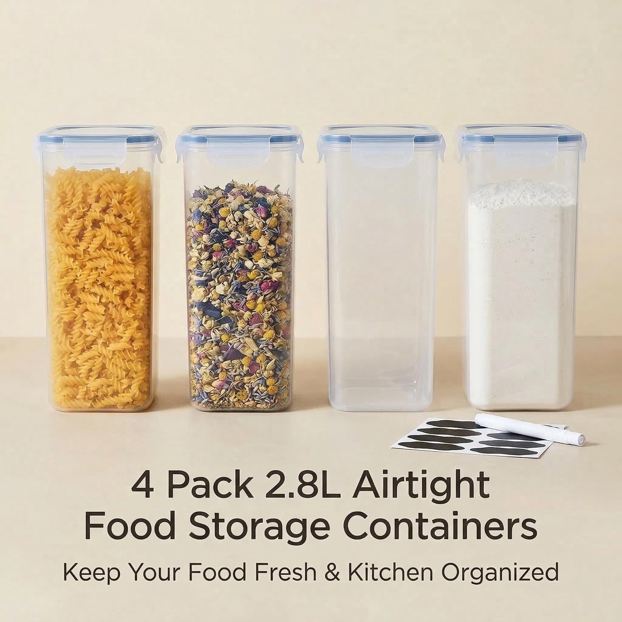 4 Packs Airtight Food Storage Containers with Lids (2.8lx4),Pasta Containers for Pantry Organization and Storage, BPA Free Kitchen Canisters for Spaghetti, Flour, Noodles Come with free labels And - Image 4