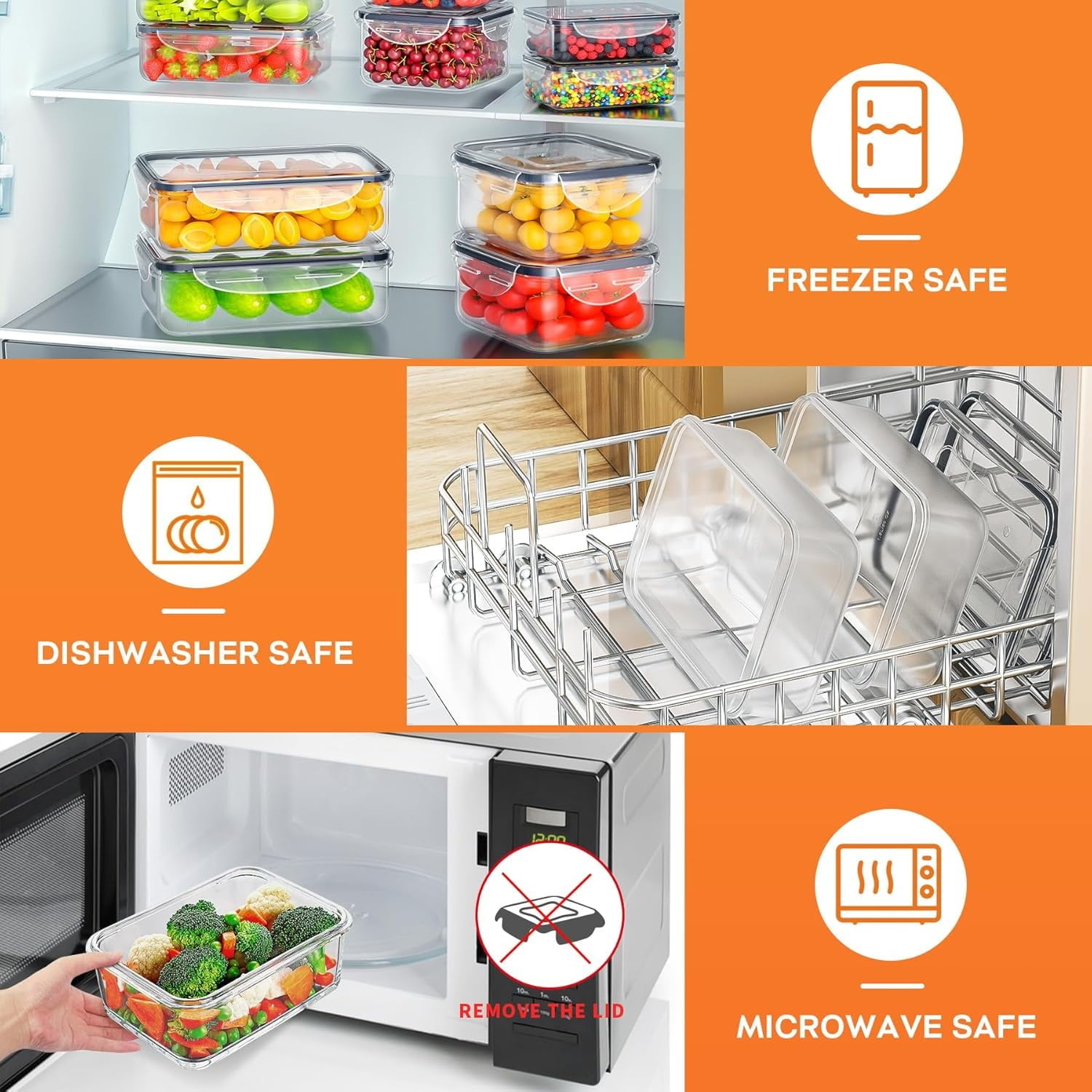 48 PCS Plastic Food Storage Containers with Lids (24 Containers & 24 Lids), Leakproof BPA-Free Containers for Kitchen Organization, Meal Prep, Reusable Lunch Container - Image 2