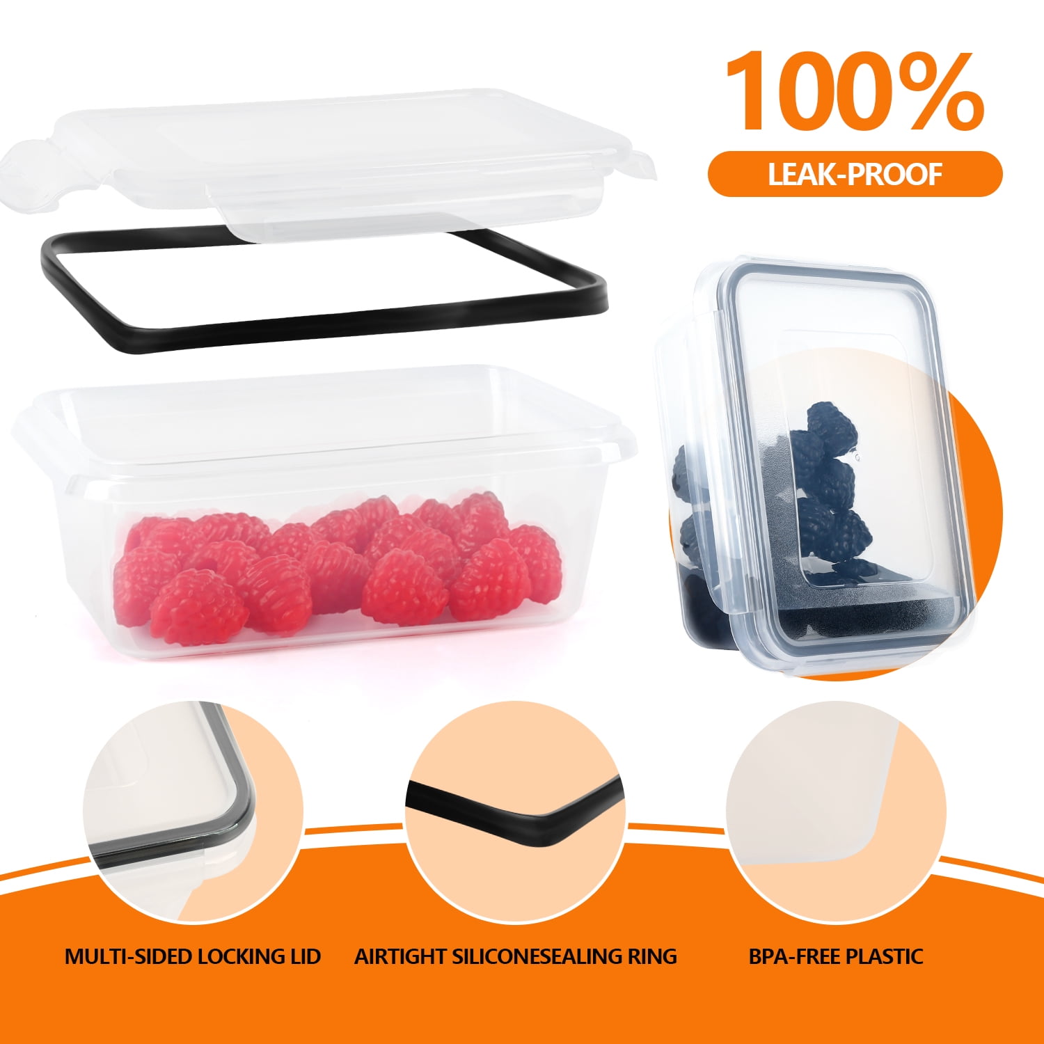 48 PCS Plastic Food Storage Containers with Lids (24 Containers & 24 Lids), Leakproof BPA-Free Containers for Kitchen Organization, Meal Prep, Reusable Lunch Container - Image 3