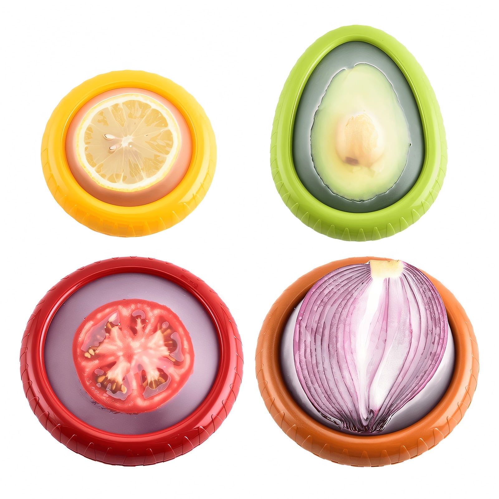 4Pcs Reusable Silicone Fruit Storage Box Covers Onion Storage Avocado Saver Containers for Fridge, Vegetable Keepers Food Savers Kitchen Gadgets