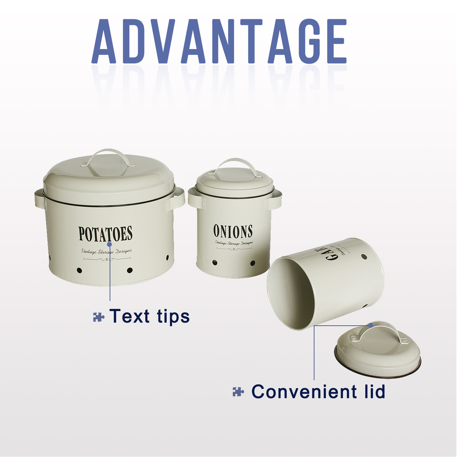4W 3-Piece Metal Kitchen Storage Canister Set with Lids, Breathable Containers for Potato, Onion and Garlic, Countertop Organizer - Image 5