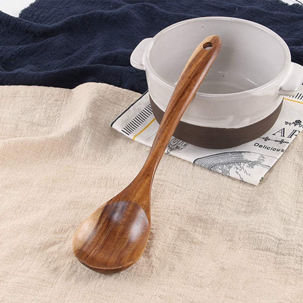 5 Pcs Wooden Spoons for Cooking Kitchen Utensils Set Non Stick Spoon Acacia Wood Utensil Cooking Spatula Turner Slotted Spoon Flat Wooden Spatula Set Mixing Cooking Spoons Kitchen Utensils - Image 3