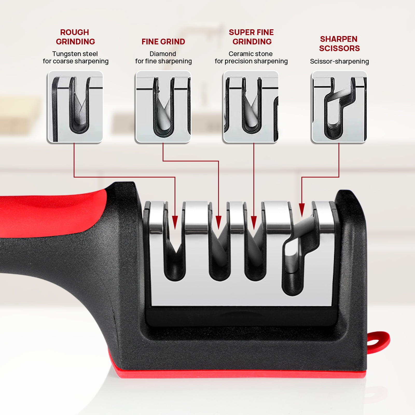 AGCAN 2 Pack Knife Sharpener, 4-Stage Kitchen Knife Sharpeners with Non-slip Base, Knife Sharpening System for Kitchen Knives, Scissors - Image 3