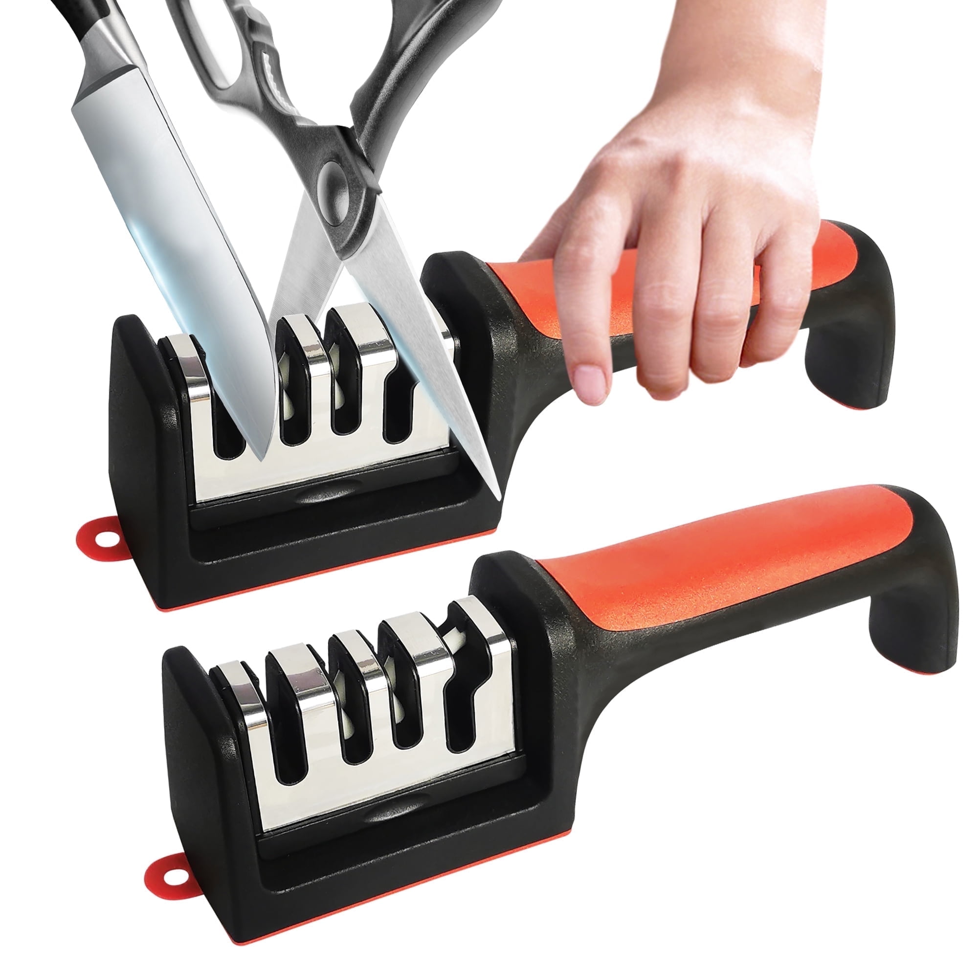 AGCAN 2 Pack Knife Sharpener, 4-Stage Kitchen Knife Sharpeners with Non-slip Base, Knife Sharpening System for Kitchen Knives, Scissors
