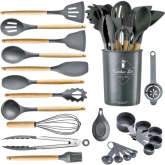 AGCAN 24 Pcs Silicone Cooking Utensils Set, 446℉ Heat Resistant Kitchen Utensils Turner, Tongs,Spatula,Spoon,Brush,Whisk