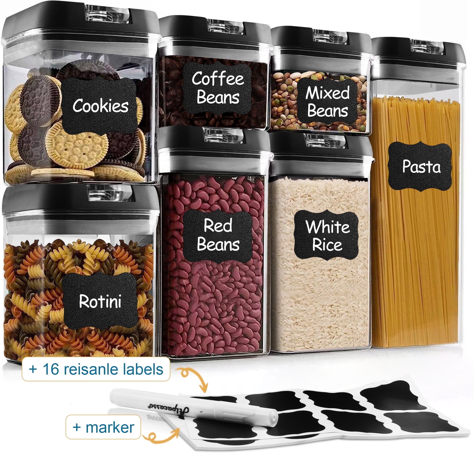 Airtight Food Storage Containers With Lids, 7 PCS BPA Free Kitchen Plastic Storage Containers for Dry Food,Flour and Sugar, for Pantry Organization and Storage