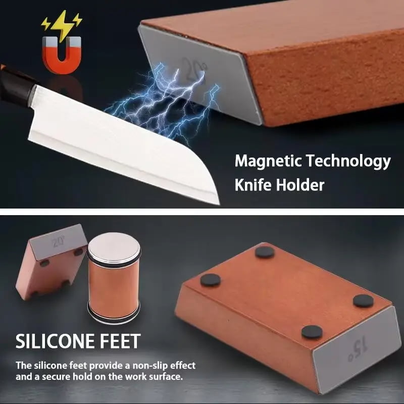 Akatsuki Tumbler Rolling Knife Sharpener Set Kit,15°/20°Magnetic Angle 400/1000 Diamond Sharpening Stone, for Kitchen Pocket Steel Knives with Finger Guard & Cut-Resistant Glove - Image 5