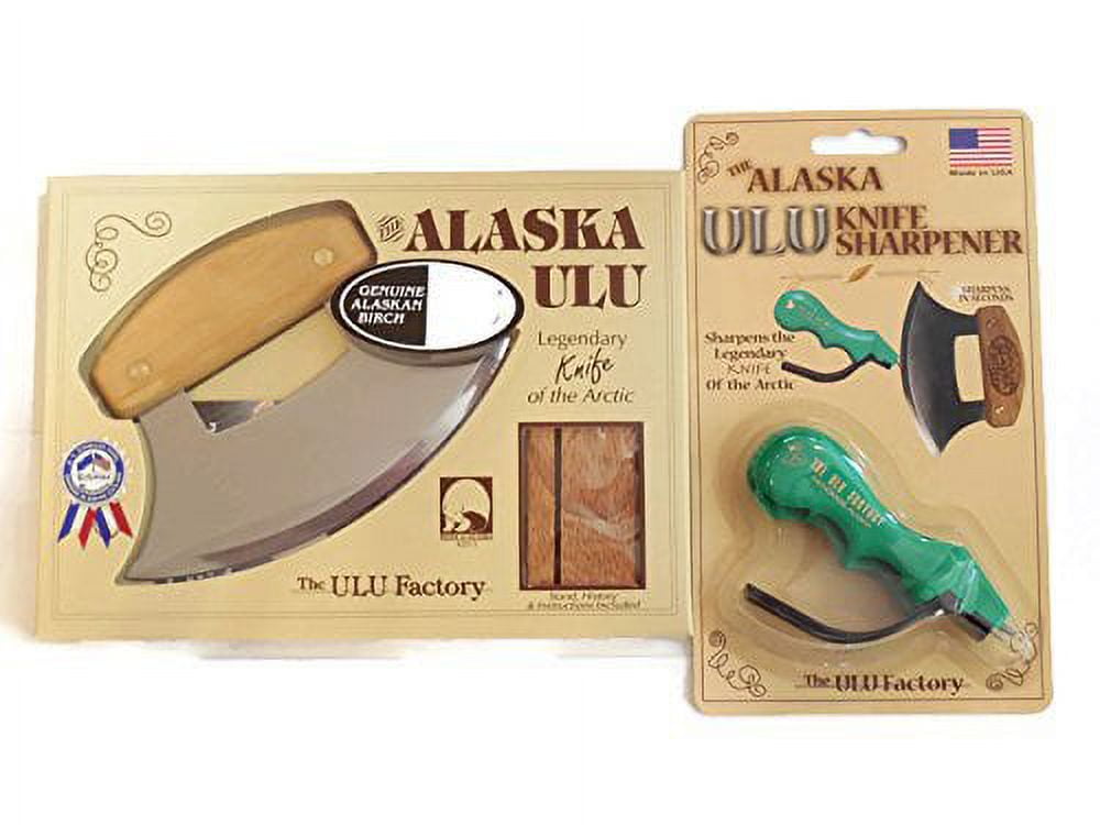 Alaska Ulu Knife Bundle With Ulu Knife Sharpener, This Ulu Knife Can Be Used As Mezzaluna Chopper, Bolo Rolling Knife And Chopped Salad Tool.