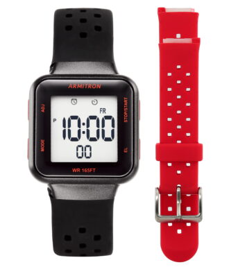Armitron Unisex Adult Sport Wristwatch with Black Square Dial and Red Strap