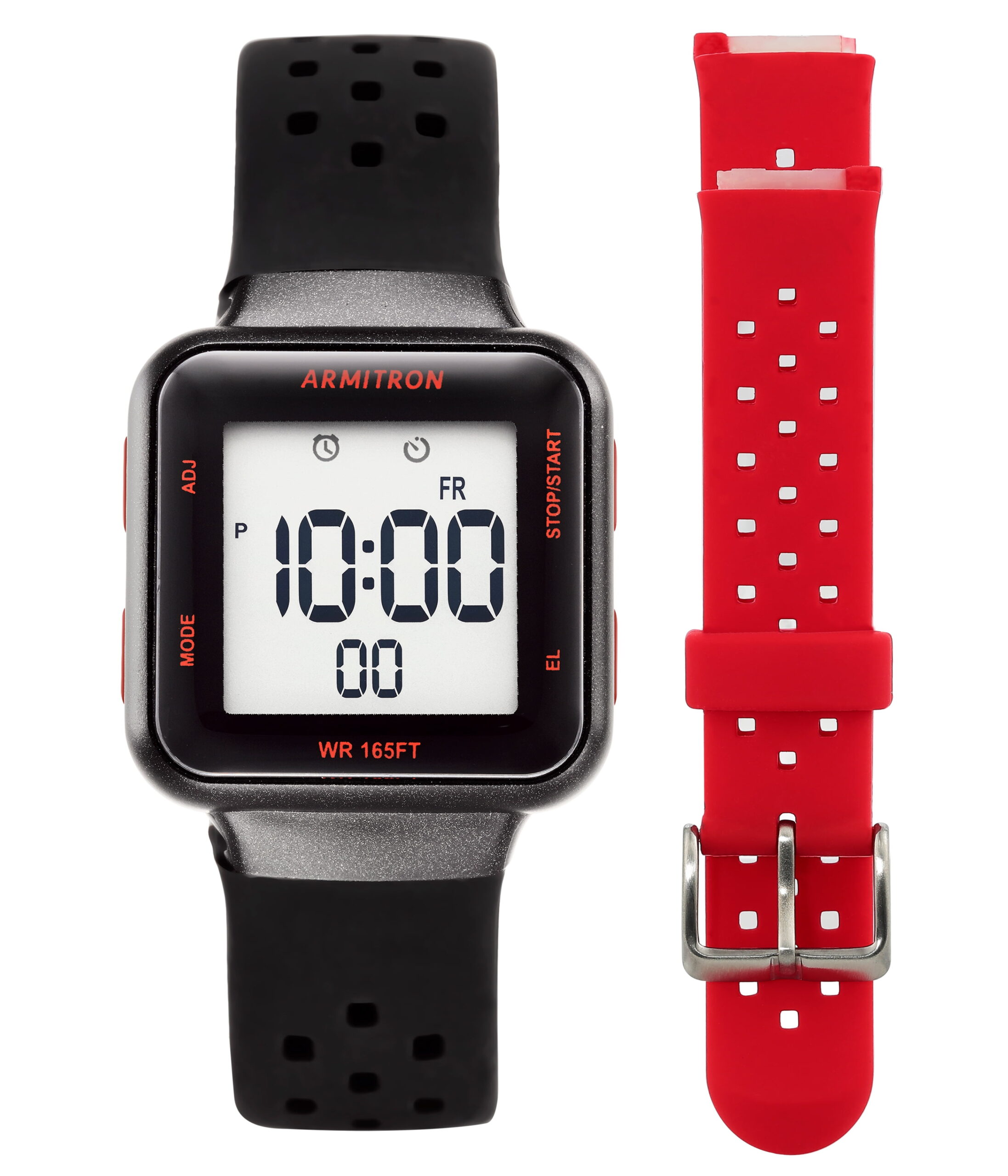 Armitron Unisex Adult Sport Wristwatch with Black Square Dial and Red Strap