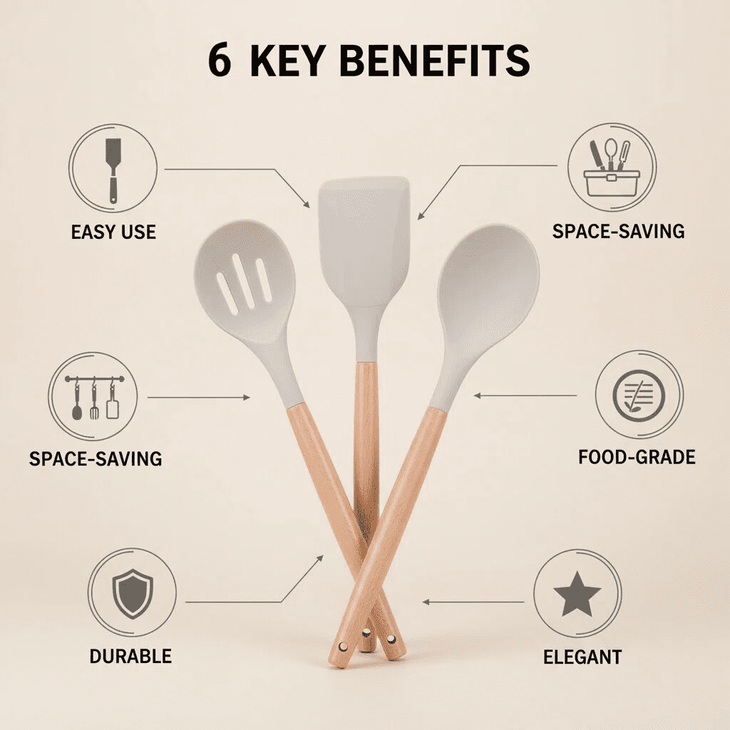 Asoricing 37 Pcs Kitchen Utensils Set, Silicone Cooking Tools for Nonstick Cookware, 446℉ Heat Resistant, Wood Handle Kitchen Gadgets (Khaki) - Image 5