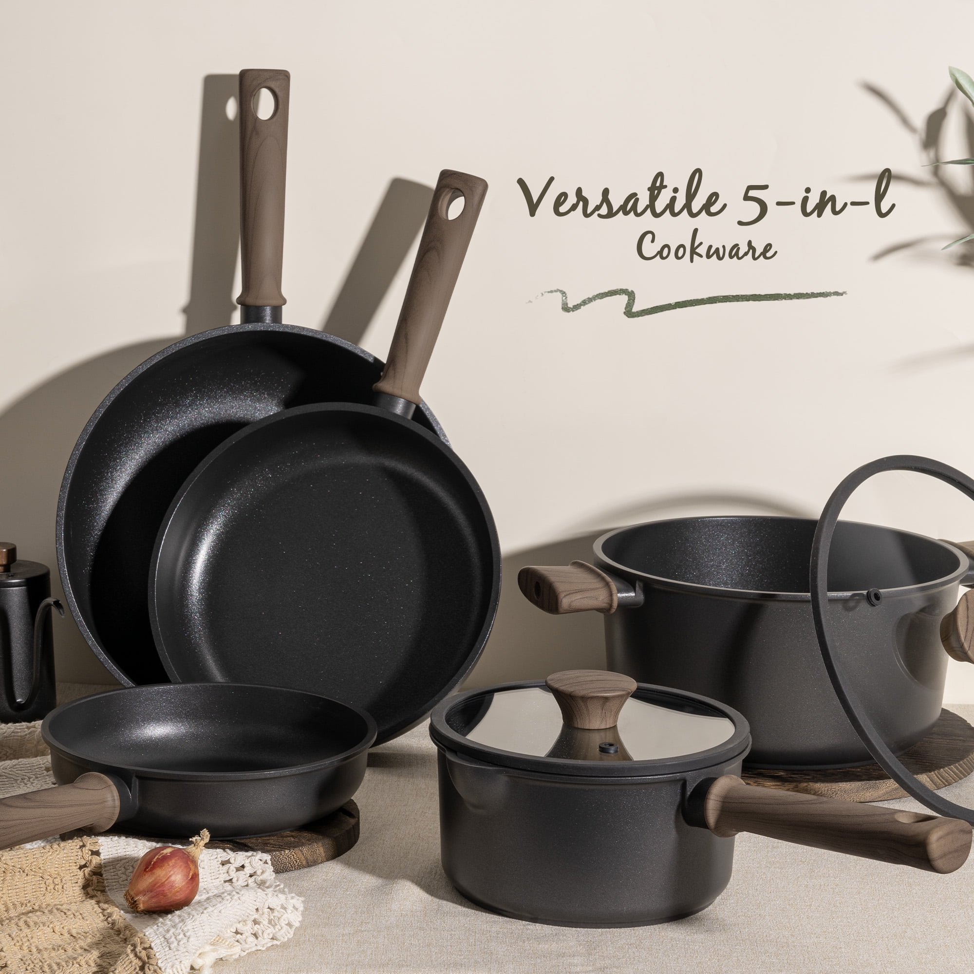 Astercook 18-Piece Pots and Pans Set, Black Titanium Induction Nonstick Cookware Set, Oven Safe to 480°F, Induction Compatible & Dishwasher Safe, Kitchen Cooking Set for RV Trips, Camping and Picnic - Image 3
