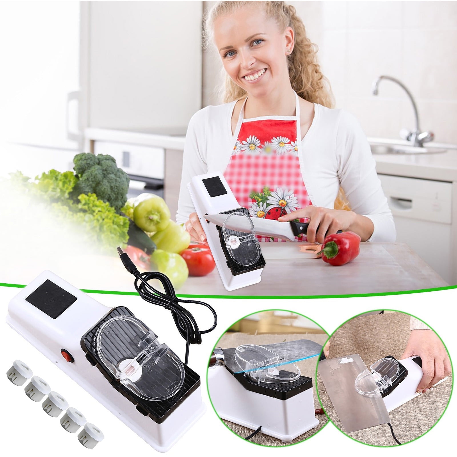 BiFandian Electric Knife Sharpener, USB Powered Sharpener with Replacement Wheels, Double Sided Sharpening Tool for Knives, Kitchen Gadget, Maintenance