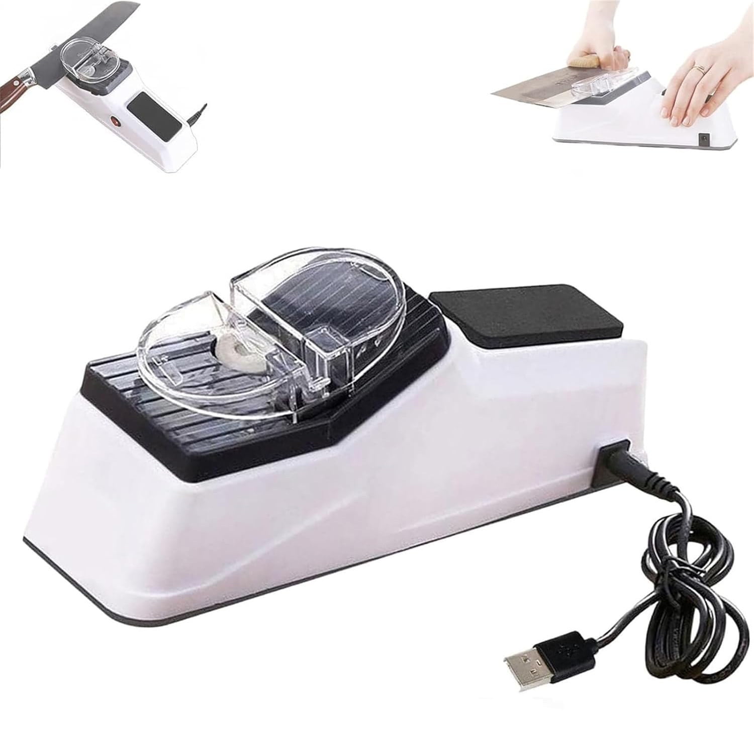 USB Electric Knife Sharpener with Replaceable Grinding Wheels – Portable Kitchen Tool for Sharpening Knives Scissors and Blades - Image 4