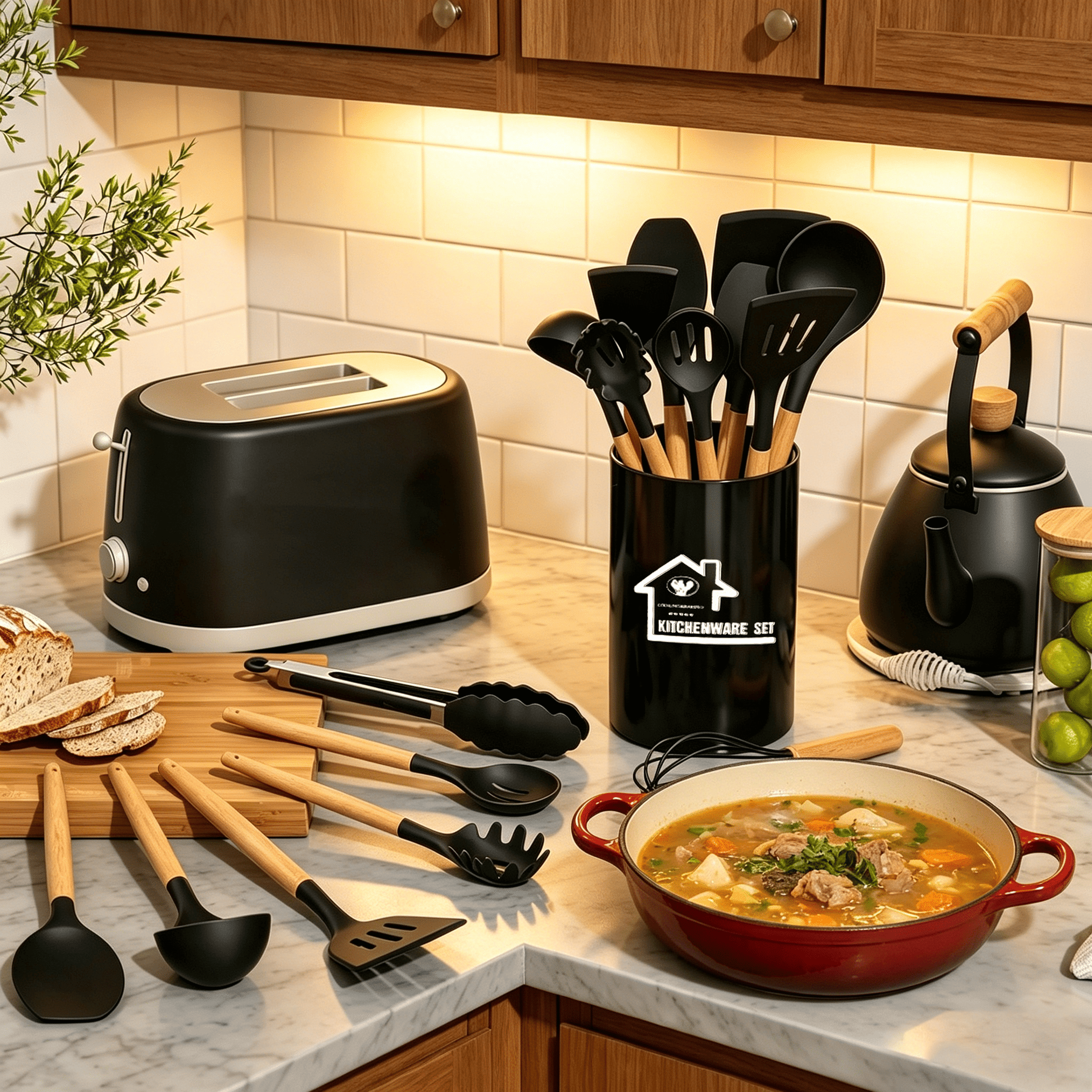 Axidou Silicone Cooking Utensils Set - 12 Pcs Silicone Kitchen Utensils for Non-Stick Cookware, 446°F Heat Resistant, BPA Free Kitchen Gadgets Tools with Holder, Dishwasher Safe (Black) - Image 3