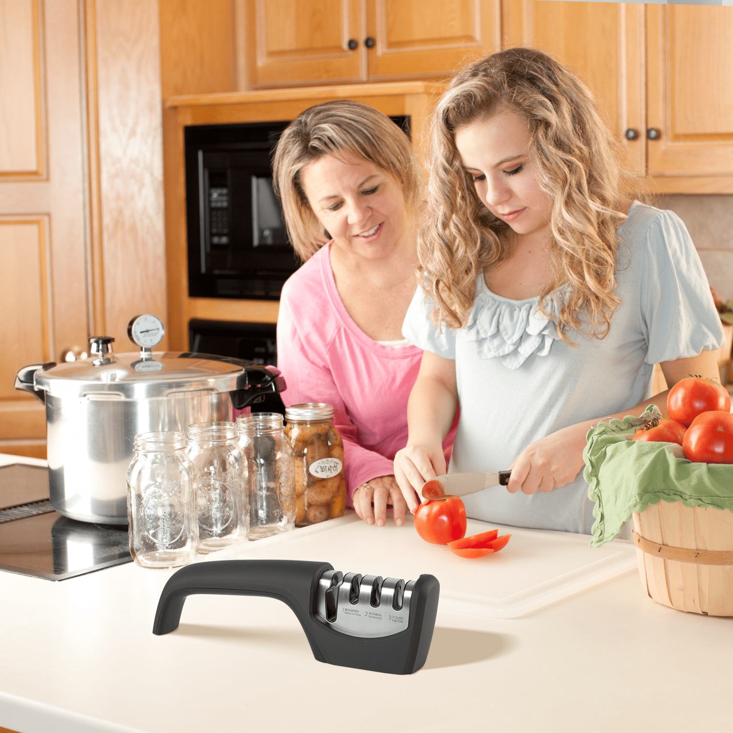 Behome 4-in-1 Knife Sharpener, 4-Stage Knife Sharpener Helps Sharpen, Honing, Polish Blades, kitchen Manual knife Sharpener for Fruit Knife and Steel Knives, Scissors - Image 5