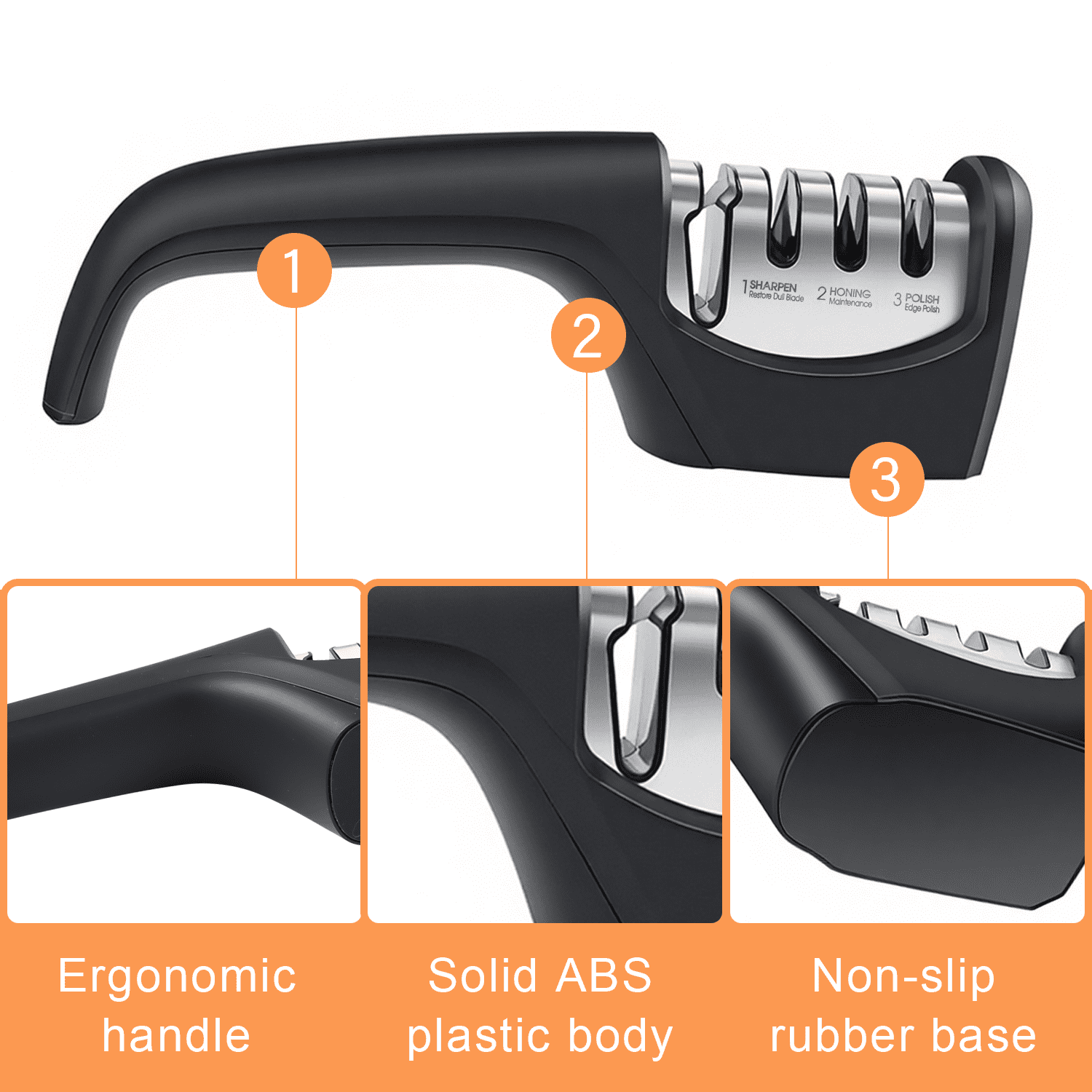 Behome 4-in-1 Knife Sharpener, 4-Stage Knife Sharpener Helps Sharpen, Honing, Polish Blades, kitchen Manual knife Sharpener for Fruit Knife and Steel Knives, Scissors - Image 4