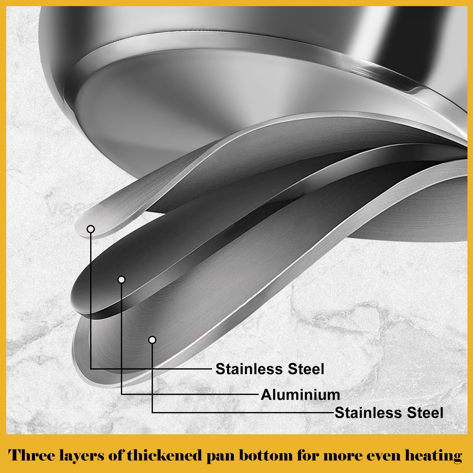 Bestdin 12 Pieces Cookware Set Nonstick, Stainless Steel Pots and Pans Set for Kitchen with Frying Pan, Sauce Pan, Pots and Pans for Cooking, Dishwasher Safe, Silver - Image 4