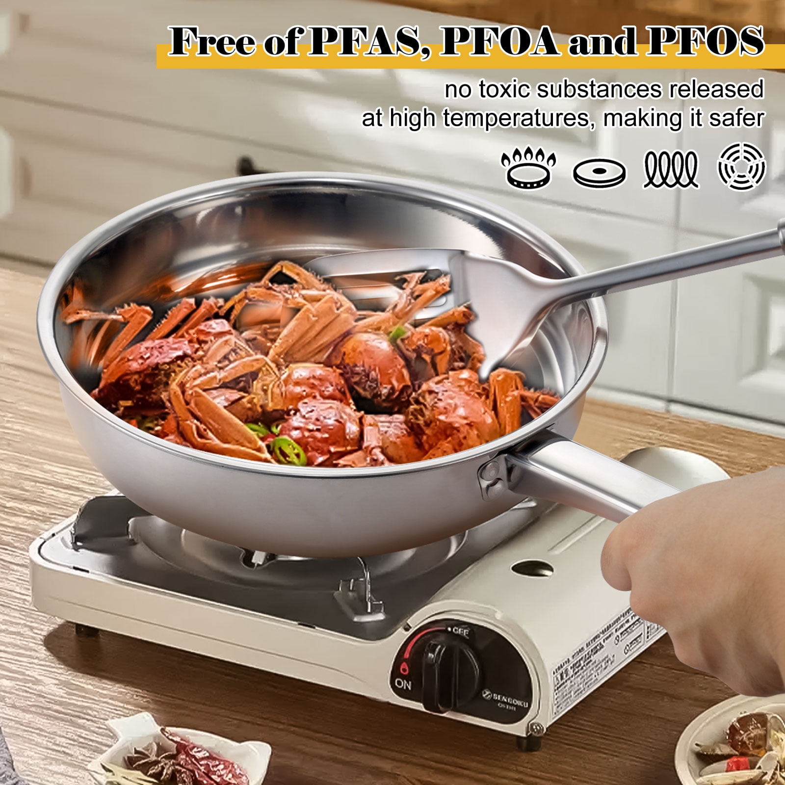 Bestdin 12 Pieces Cookware Set Nonstick, Stainless Steel Pots and Pans Set for Kitchen with Frying Pan, Sauce Pan, Pots and Pans for Cooking, Dishwasher Safe, Silver - Image 3