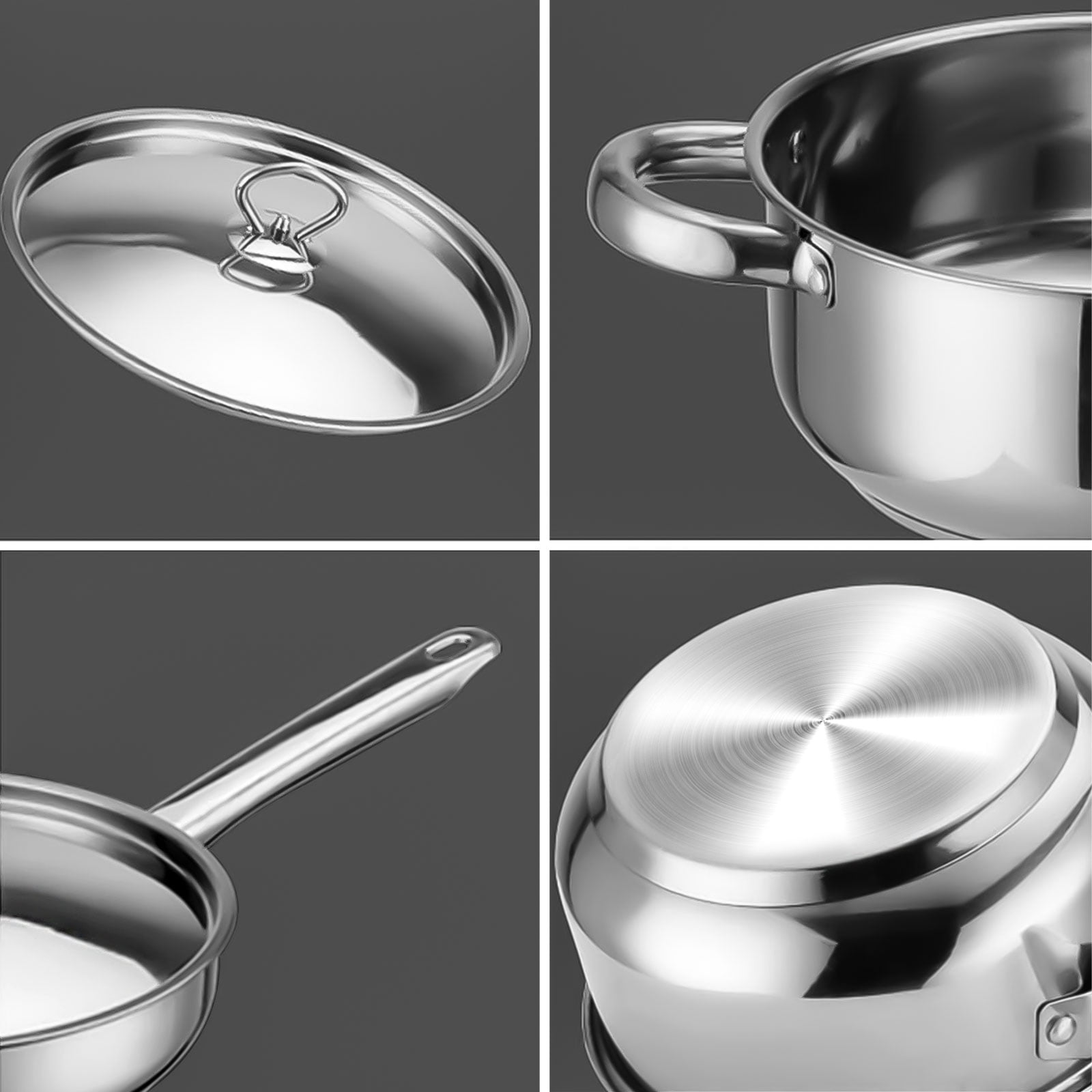 Bestdin 12 Pieces Cookware Set Nonstick, Stainless Steel Pots and Pans Set for Kitchen with Frying Pan, Sauce Pan, Pots and Pans for Cooking, Dishwasher Safe, Silver - Image 2