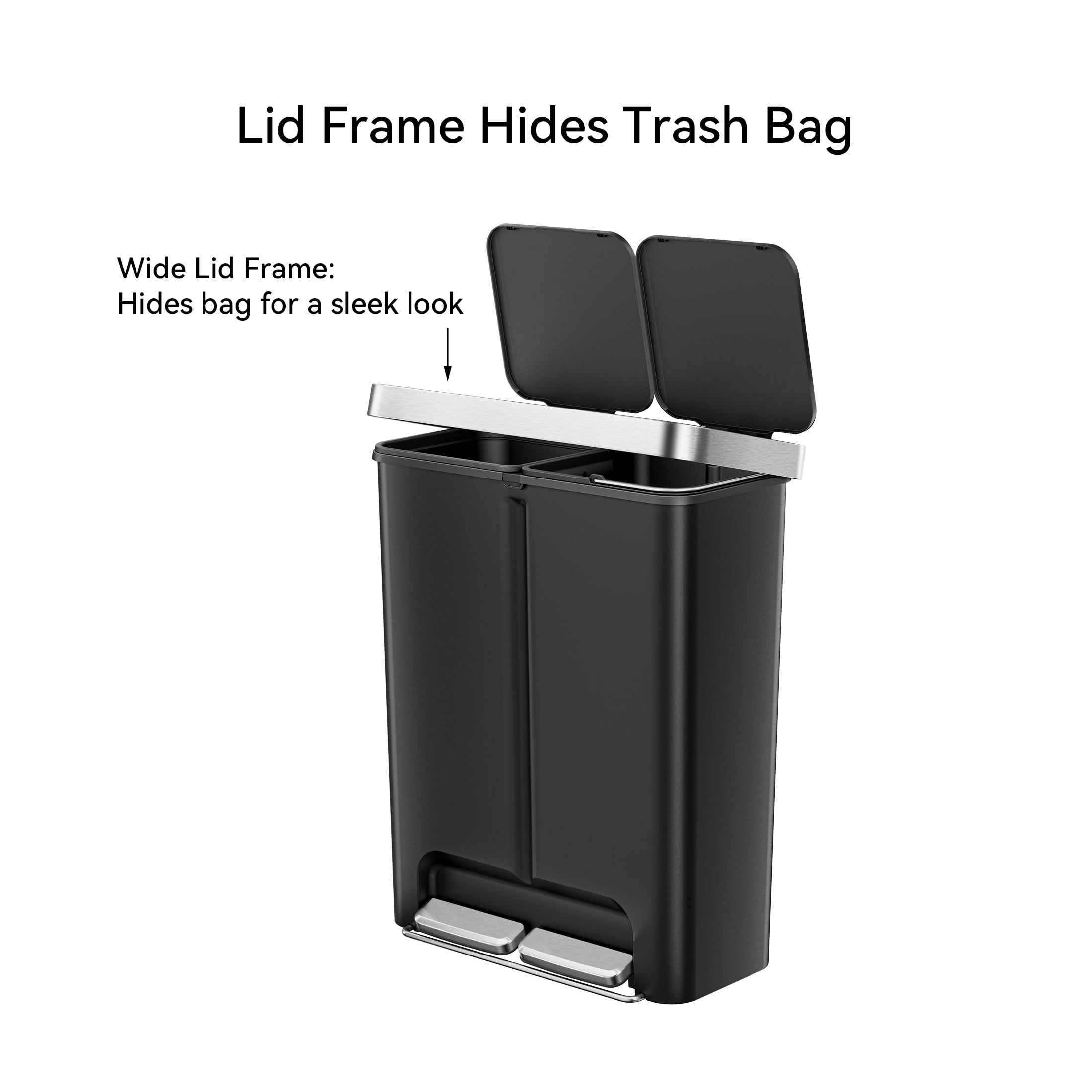 Better Homes & Gardens Kitchen Recycle Trash Can, 16 Gallon Plastic Dual Compartment Step Garbage Bin, Black - Image 4