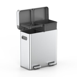 Better Homes & Gardens Kitchen Trash Can, 18 Gallon Stainless Steel Recycle Step Garbage Bin with Dual Compartment Lid, Silver