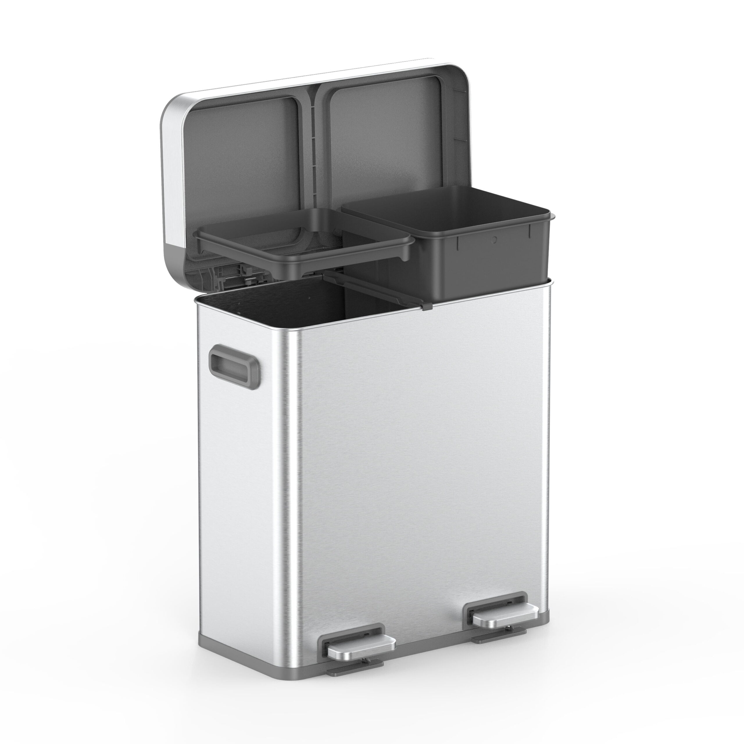 Better Homes & Gardens Kitchen Trash Can, 18 Gallon Stainless Steel Recycle Step Garbage Bin with Dual Compartment Lid, Silver