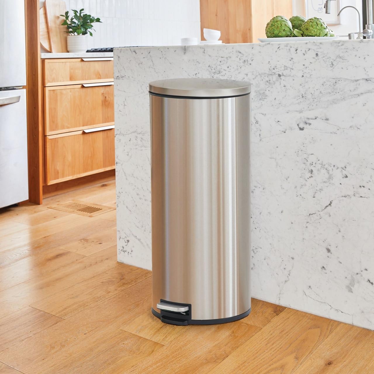 Better Homes & Gardens Kitchen Trash Can, 7.9 Gallon Stainless Steel Round Step Garbage Bin with Soft Close Lid, Silver - Image 5