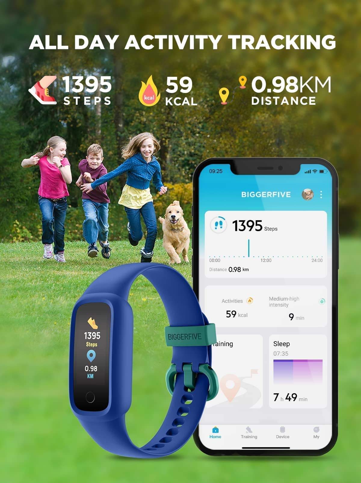 BIGGERFIVE Kids Fitness Tracker, Pedometer, 0.96'' Activity Tracker Watch for Boys Girls, IP68 Waterproof, Blue - Image 3
