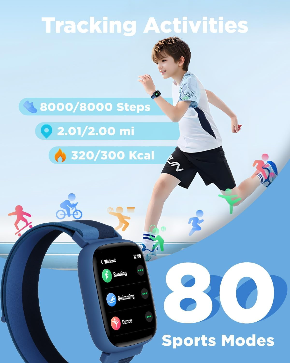 BIGGERFIVE Smart Watch for Kids, 1.8" Fitness Tracker Watch Pedometer, Sleep Monitor, IP68 Waterproof, Calorie Step Counter, Puzzle Game with/Without APP for Girls Teens 5-16, - Image 3