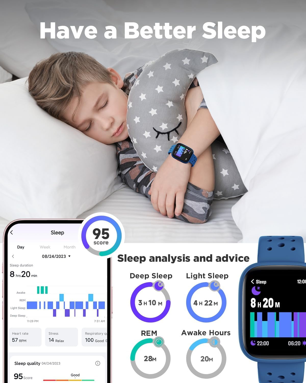 BIGGERFIVE Smart Watch for Kids No APP No Phone Needed, 1.8" Fitness Tracker Watch Pedometer, Sleep Monitor, IP68 Waterproof, Step Counter, Puzzle Games for Girls Boys Teens 5-16, Blue - Image 3