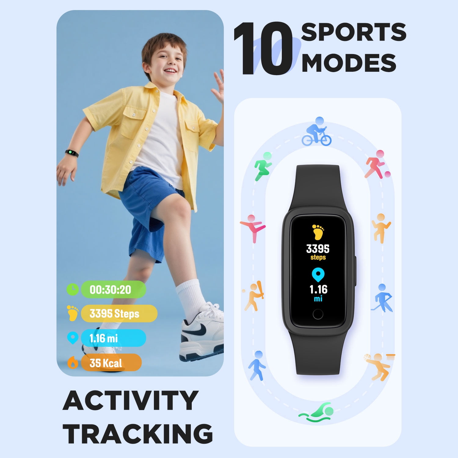 BIGGERFIVE Vigor 3 Kids Fitness Tracker Watch, AMOLED Screen, No App No Phone Needed, 3ATM Waterproof, Heart Rate and Sleep Monitor, Pedometer Watch, Sports Step Counter for Girls Ages 5-15, Black - Image 5