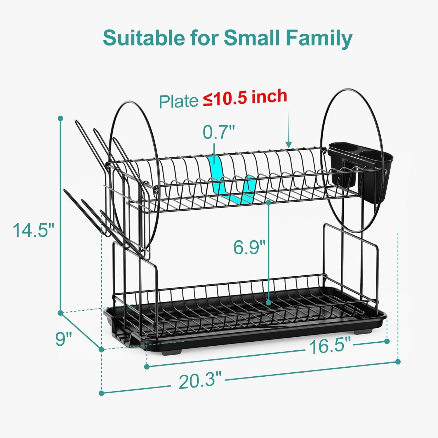 BN-LINK Dish Drying Rack - 2 Tier Dish Racks for Kitchen Counter with Drainboard, Utensil & Wine Glass Holder, Multifunctional Dish Drainer for Kitchen Organization, Black - Image 4