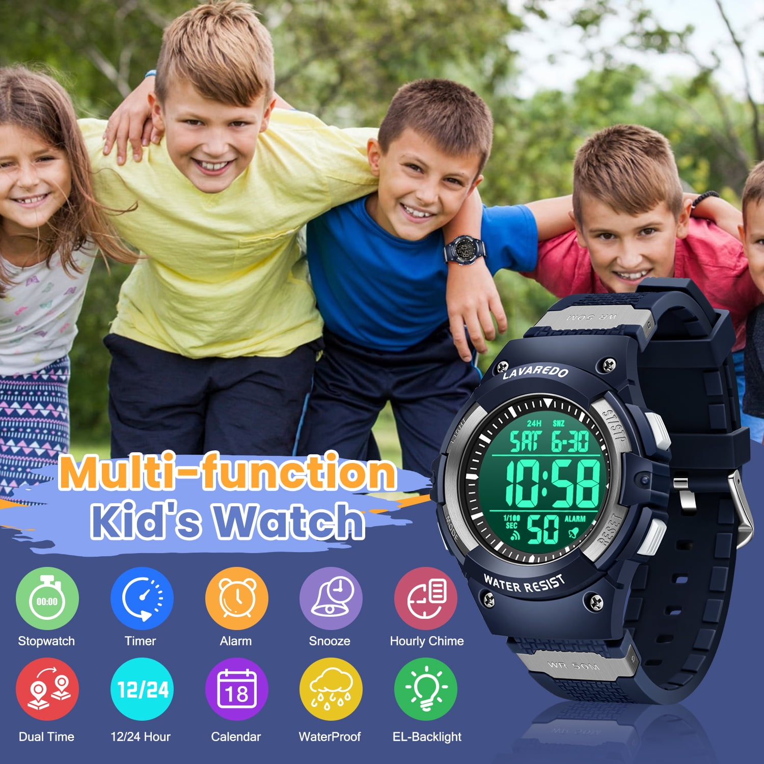 Bomieux Kids Watch Digital Watch for Boys Multifunctional Sports Watch with EL-Backlight, Stopwatch,Alarm,Date,Week,Silicone Strap Waterproof Watches Gift for Boys Girls - Image 4