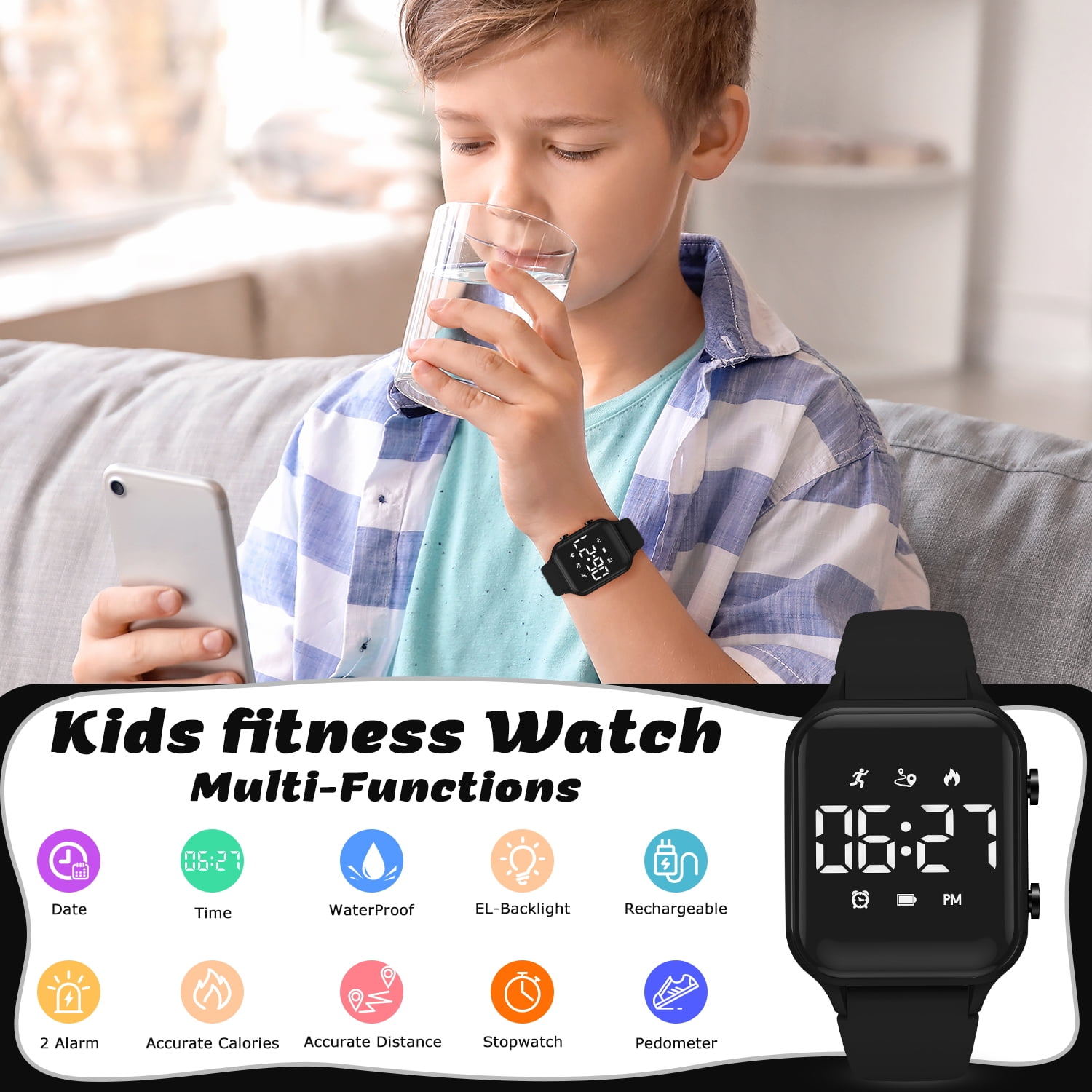 Bomieux Kids Watches Digital Outdoor Sport Watch with Pedometer Stopwatch Vibration Alarm Watch for Boys Girls Birthday Gifts for Kids - Image 5