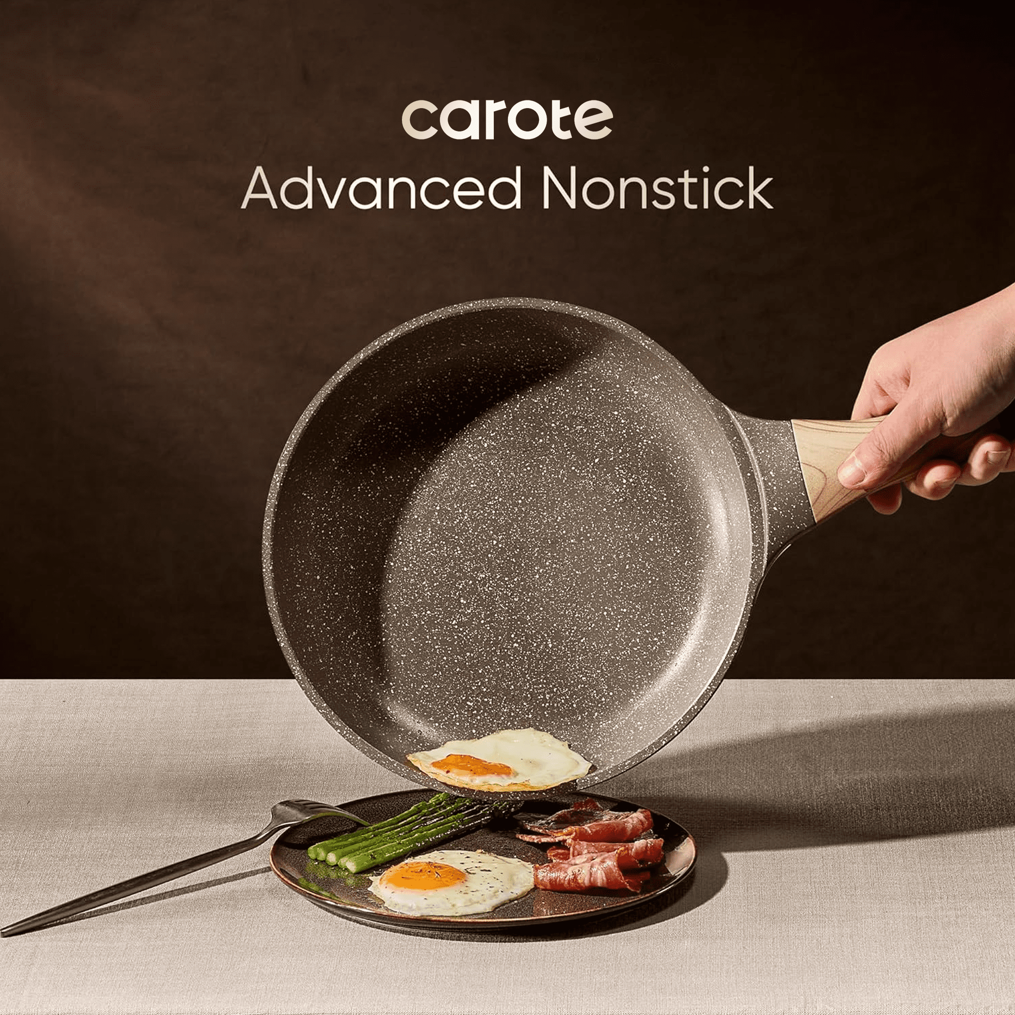 Carote 18-Piece Nonstick Pots and Pans, Granite Cookware Set with Kitchen Utensils, Brown - Image 2